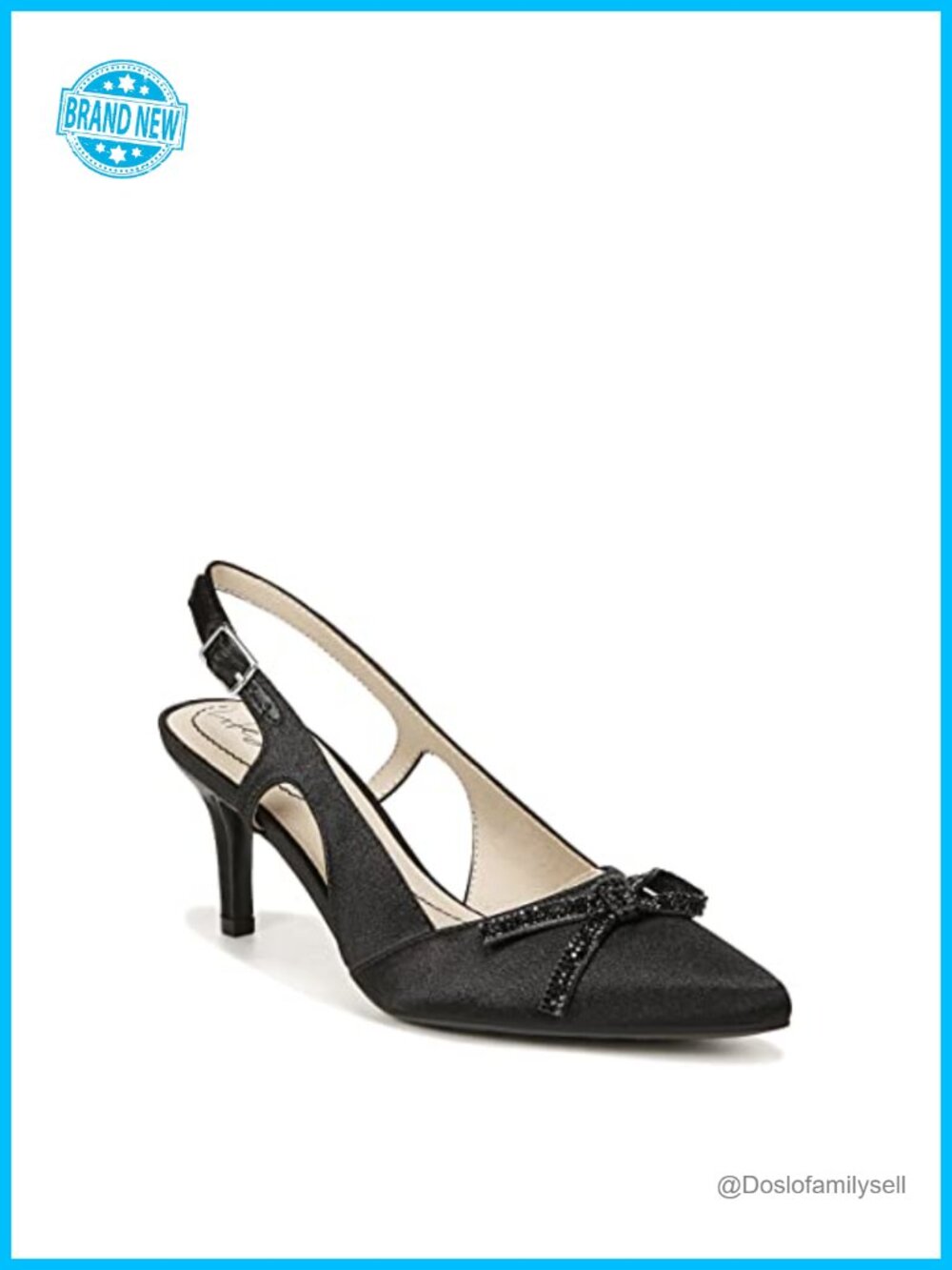 Satin Slingback Pointed Toe Pump with Sparkle Bow and Stiletto Heel
